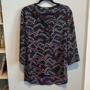 Express Women's Navy and White Cloud Pattern Blouse